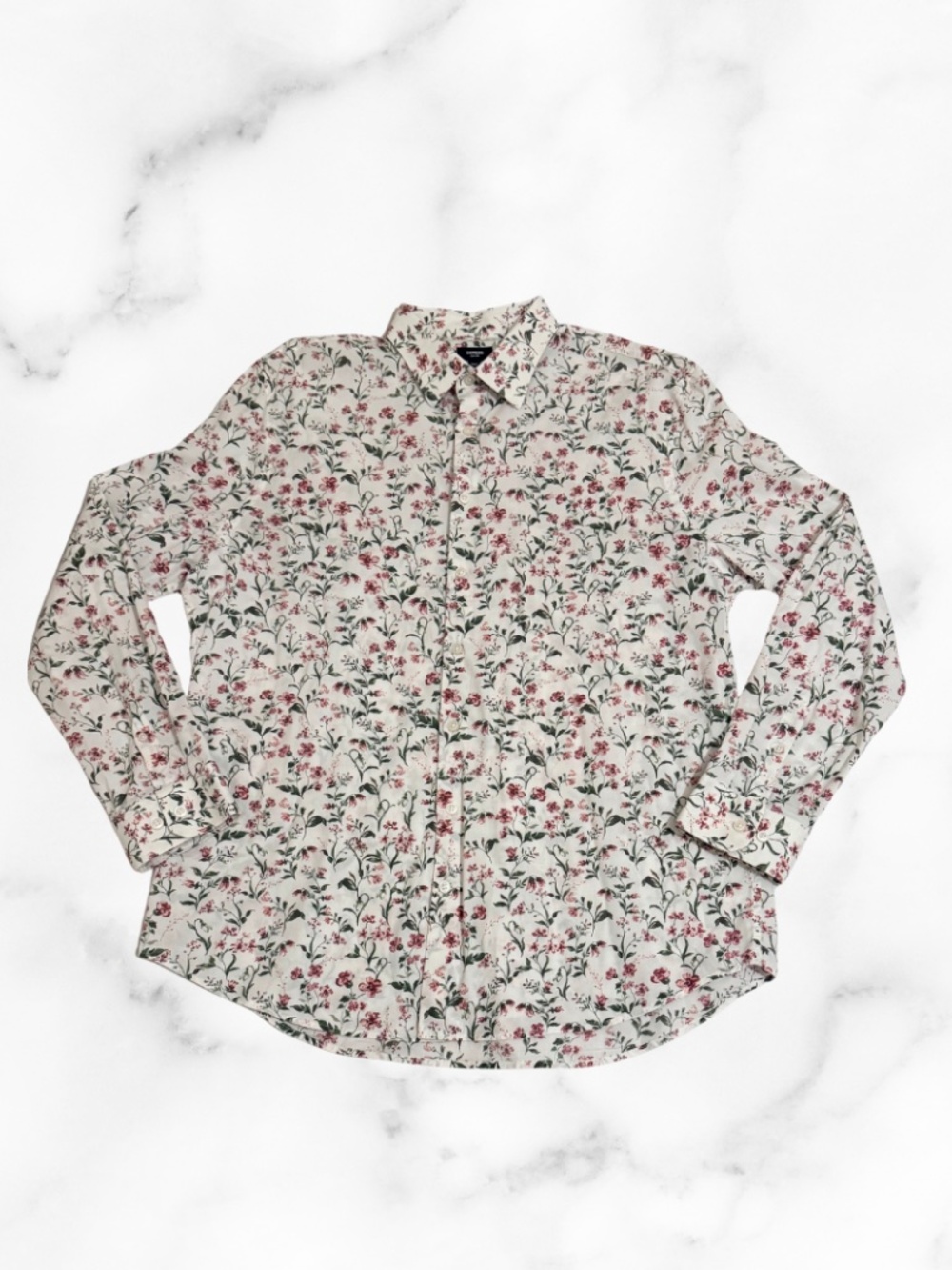 Mens Express Long Sleeve Button Down Floral Dress Shirt
